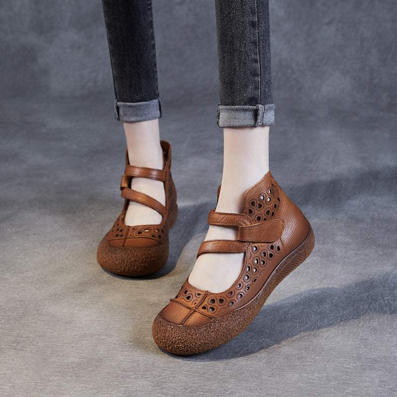 Women Retro Hollow Leather High Top Sandals Boots-RAIIFY