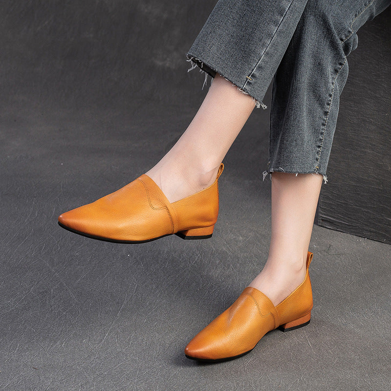 Women Retro Minimalism Soft Leather Pointed Toe Shoes-RAIIFY