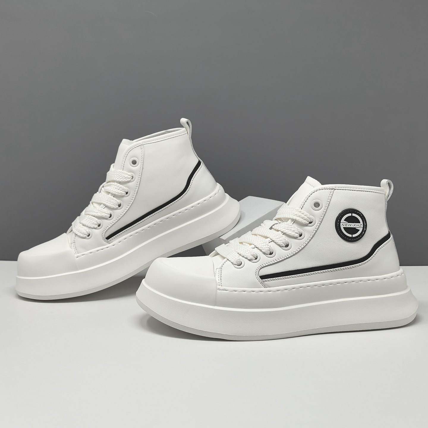 Men's Fashion High Top Leather Thick Soled Casual Shoes-RAIIFY