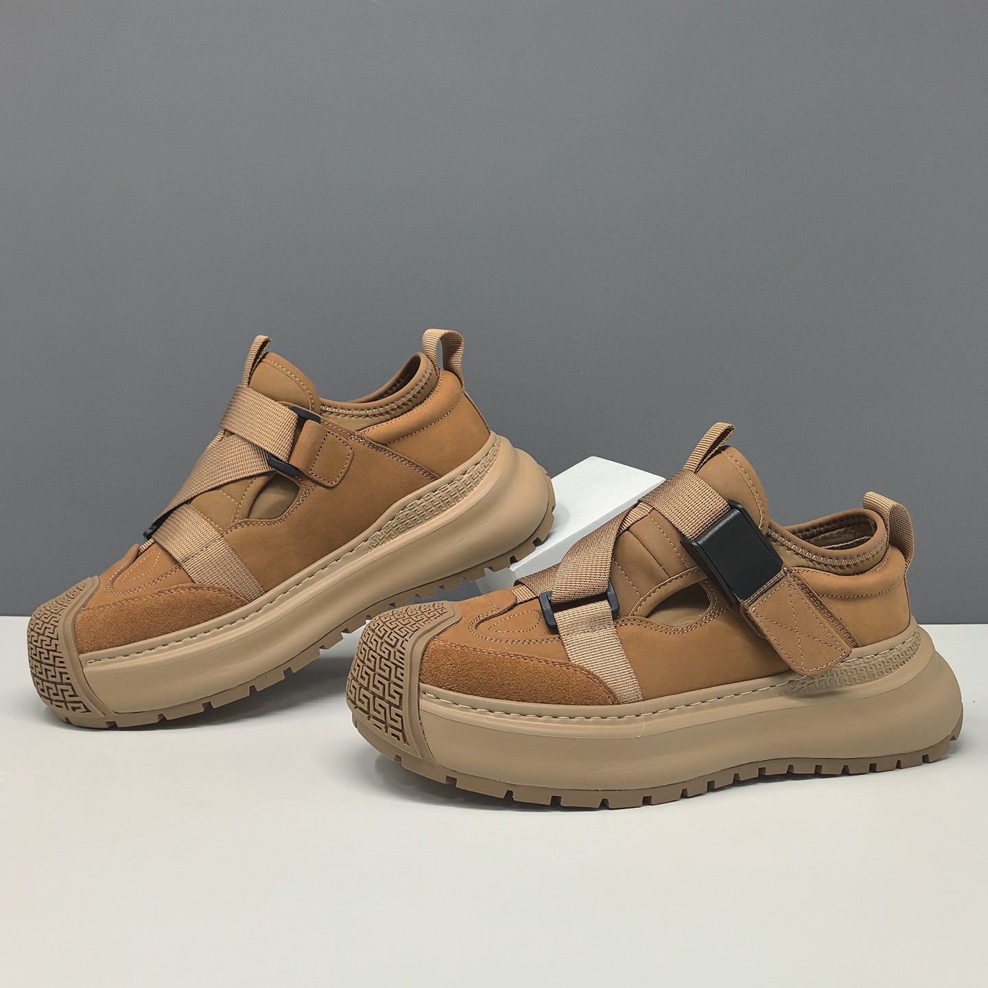 Men's Leather Minimalist Buckle Thick Soled Casual Shoes-RAIIFY