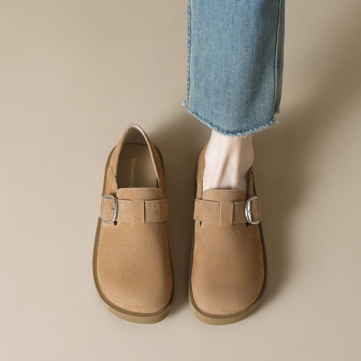 Women's Retro Leather Buckle Casual Flat Shoes-RAIIFY