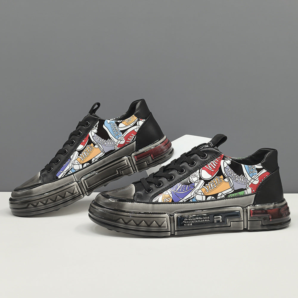 Men Stylish Pattern Leather Casual Skate Shoes-RAIIFY