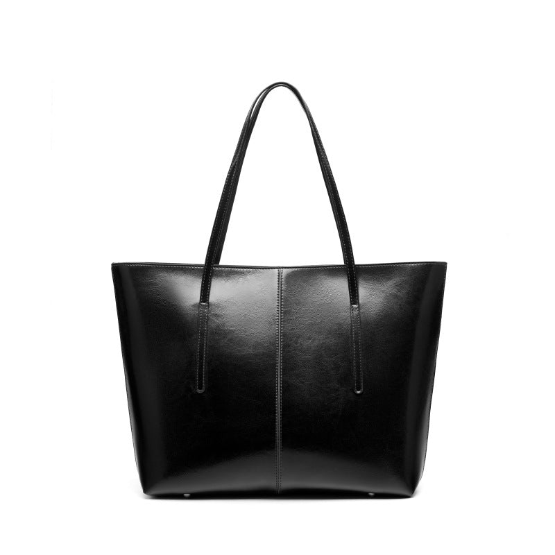 Women's Plain Leather Large Capacity Shoulder Tote Bag-RAIIFY