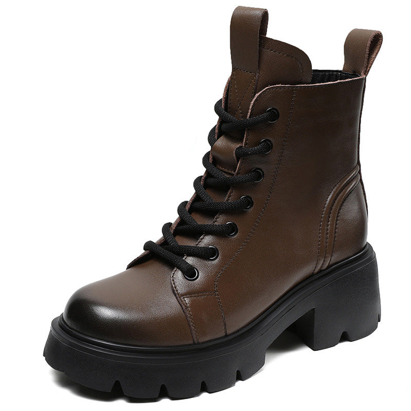 Women Minimalist Leather Chunky Platform Boots-RAIIFY