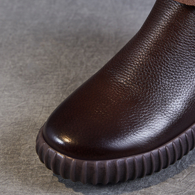 Women's Minimalist Leather Flat Ankle Boots-RAIIFY