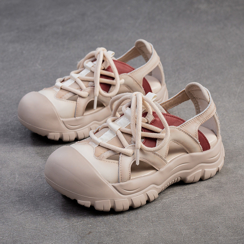 Women Retro Leather Round Head Summer Sandals-RAIIFY