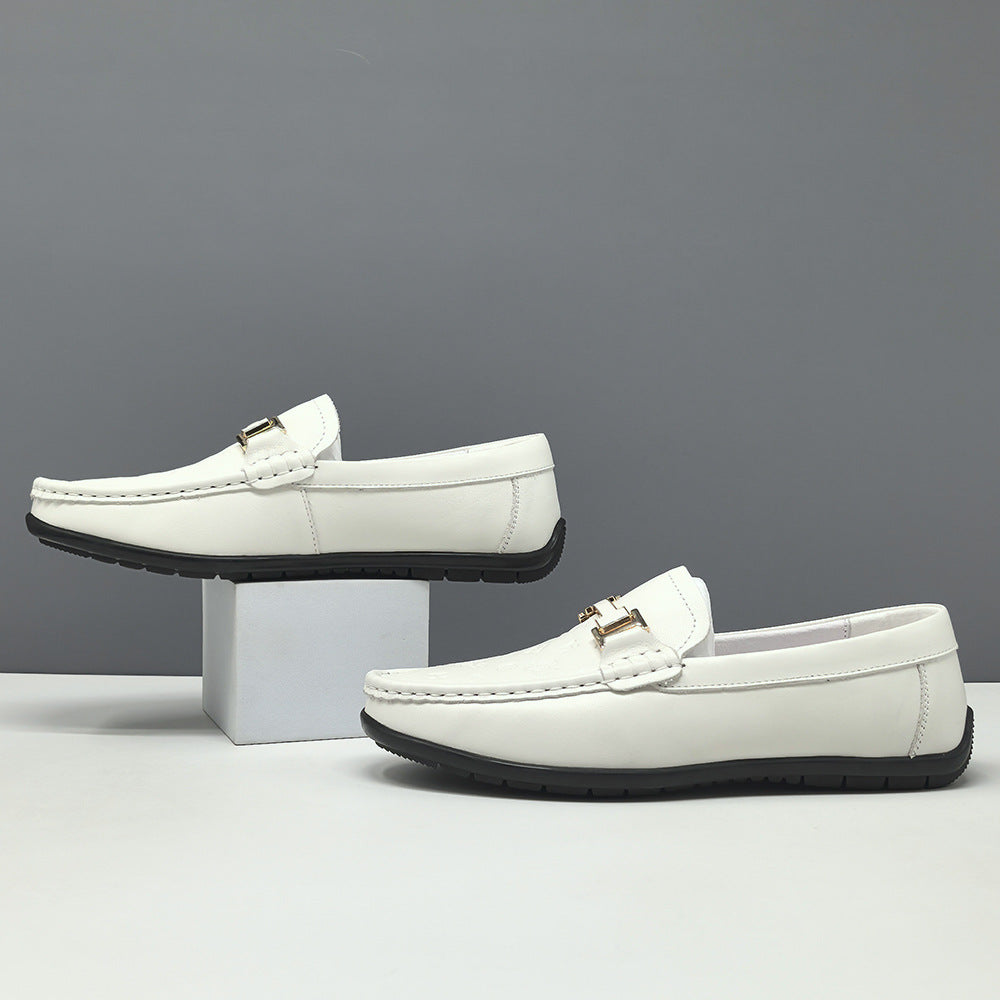 Men's Minimalism Plain Embossed Leather Loafers-RAIIFY