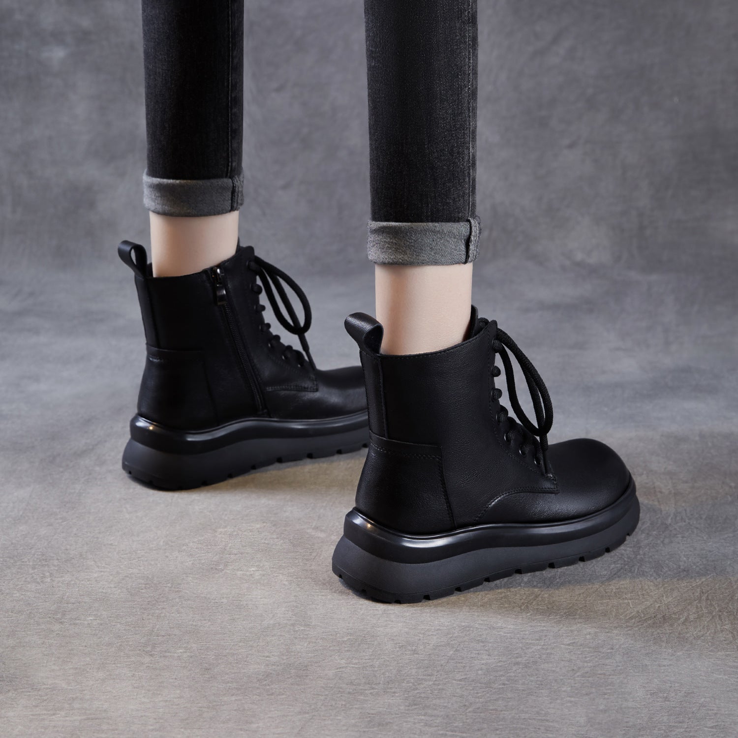 Women's Plain Leather Furred Ankle Snow Boots-RAIIFY