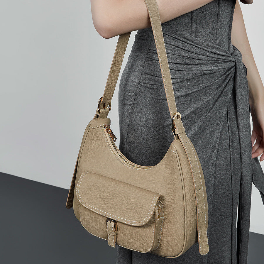 Women's Fashion Plain Leather Shoulder Tote Bag-RAIIFY