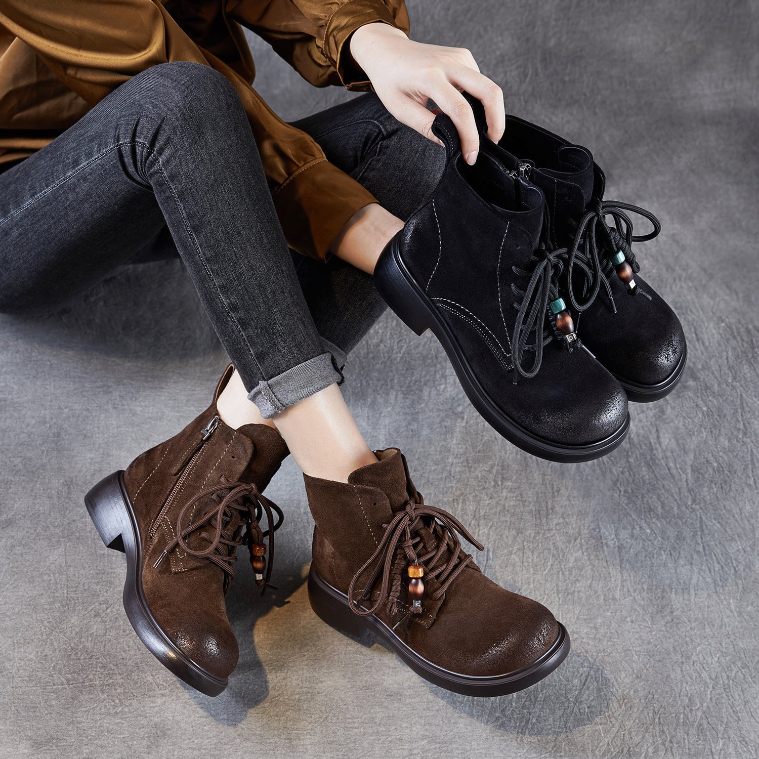 Women's Vintage Plain Suede Ankle Boot-RAIIFY