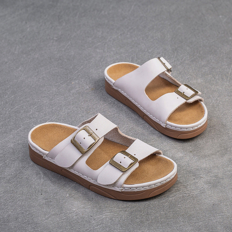 Women Retro Leather Summer Casual Slides Sandals-RAIIFY
