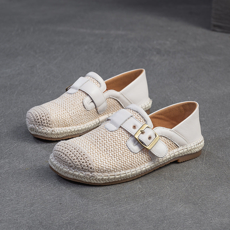 Women Minimalism Breathable Plaited Canvas Flat Casual Shoes-RAIIFY
