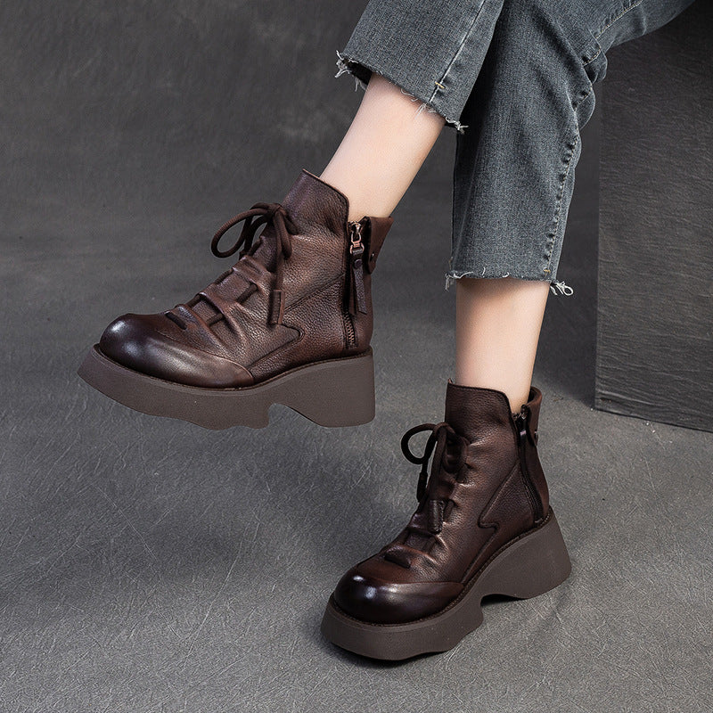 Women Handmade Leather Casual Platform Boots-RAIIFY