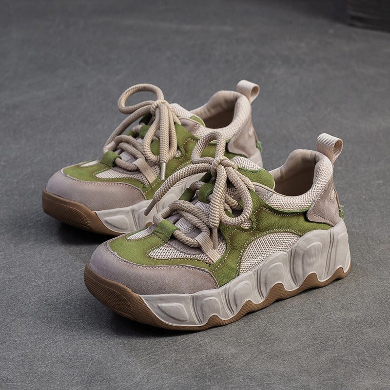 Women Fashion Color Matching Leather Breathable Casual Shoes-RAIIFY