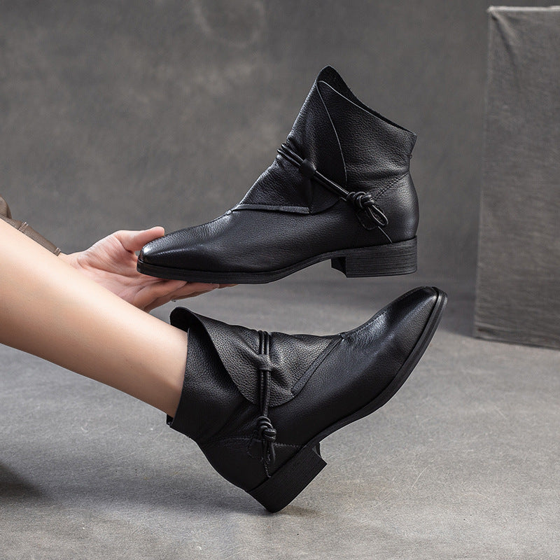 Women's Vintage Soft Leather Comfort Slip-on Ankle Boots-RAIIFY