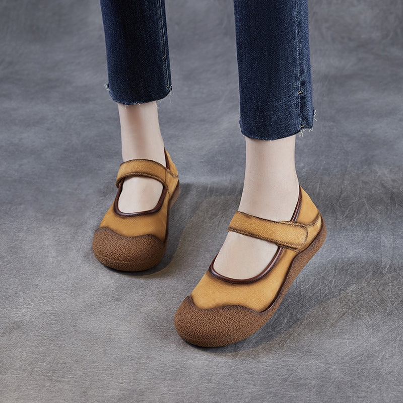 Women Retro Leather Low Top Casual Velcro Shoes-RAIIFY