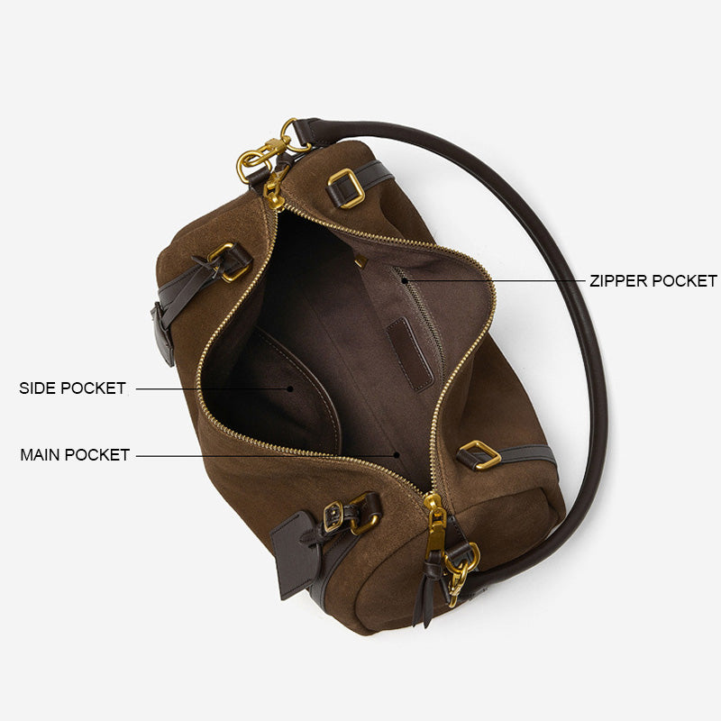 Women’s Suede & Leather Boston Shoulder Bag-RAIIFY