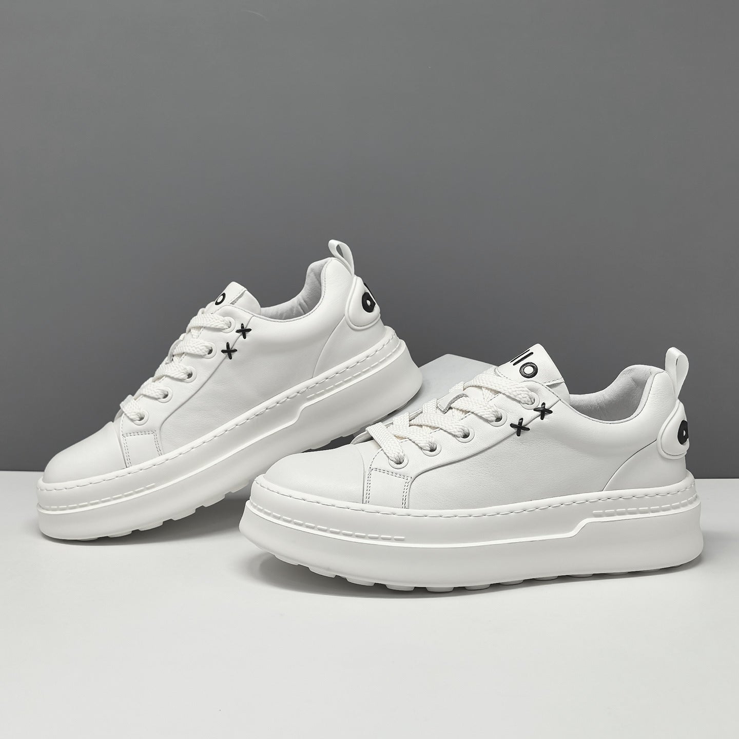 Men's Stylish Plain Leather Thick Sold Casual Sneakers-RAIIFY