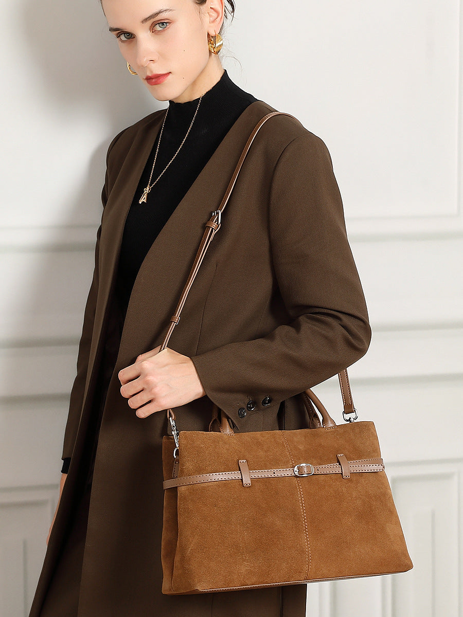 Women’s Suede Leather Retro Satchel Bag-RAIIFY