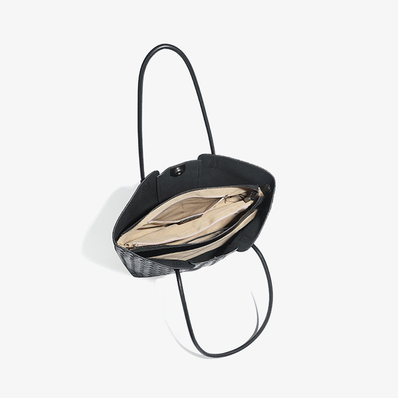 Women's Minimalist Plain Woven Leather Tote Bag-RAIIFY