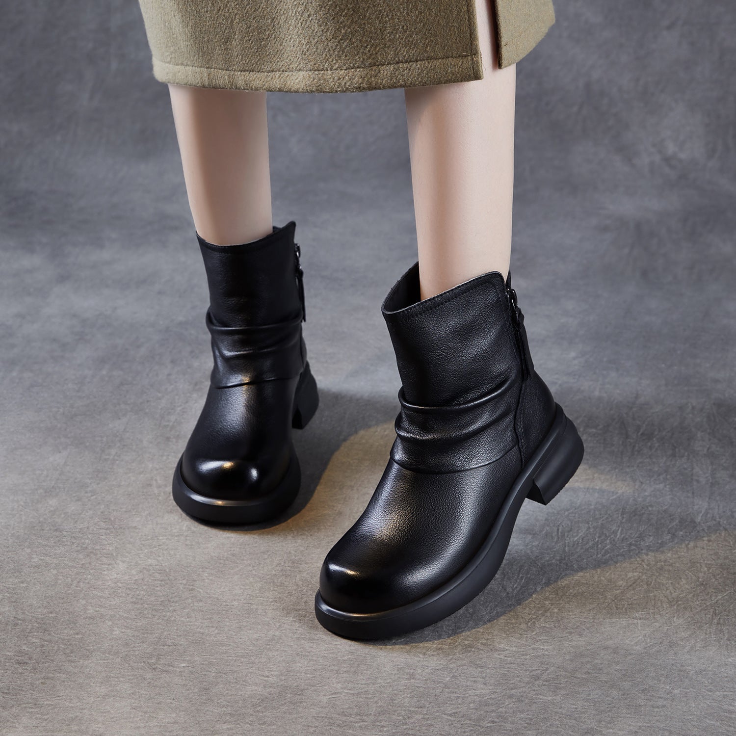 Women's Vintage Leather Furred Comfort Boots-RAIIFY