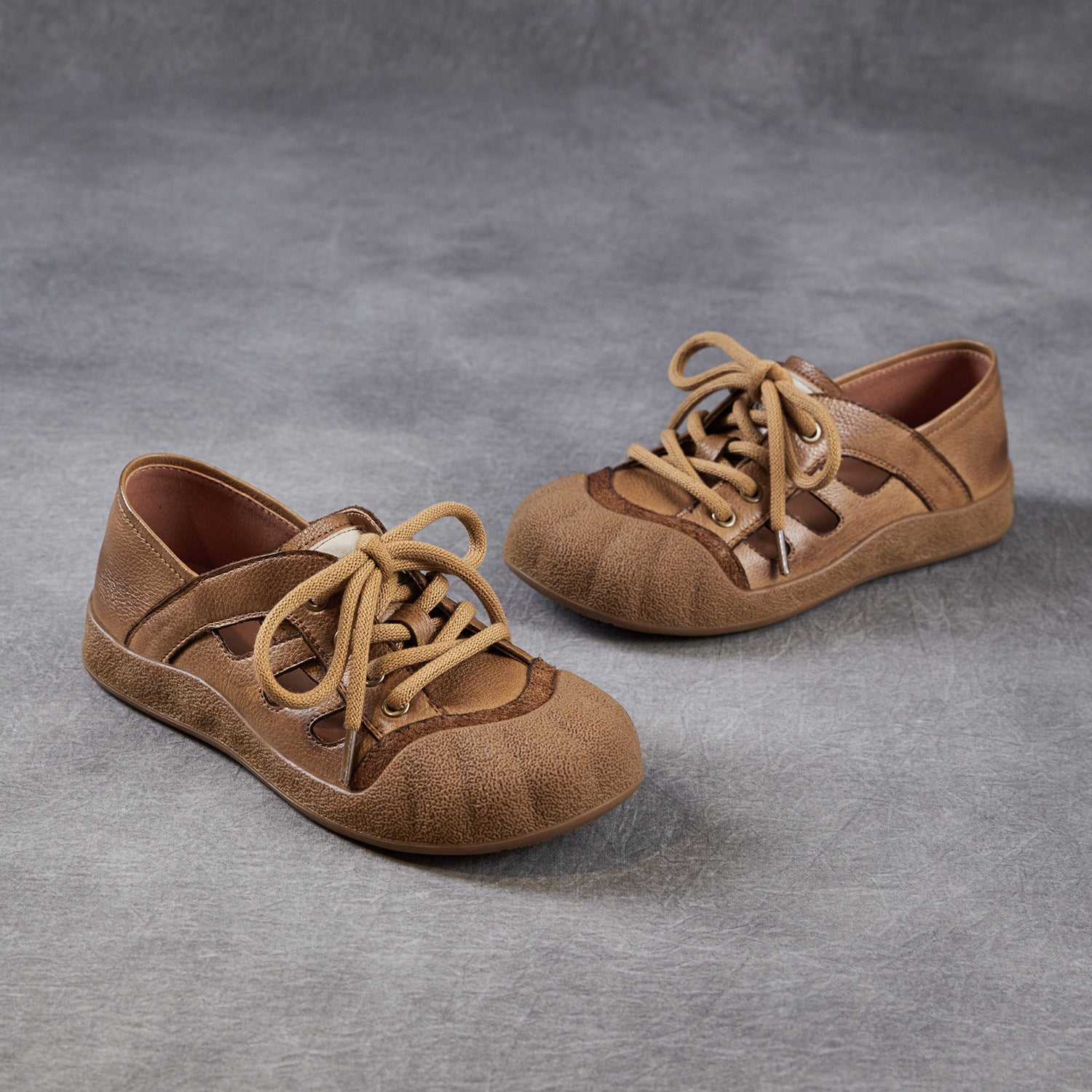 Women's Genuine Leather Retro Hollow-Out Lace-Up Casual Sandals-RAIIFY