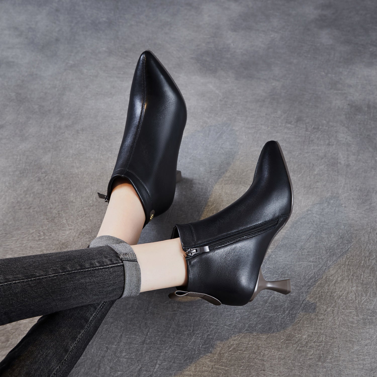 Women's Fashion Leather Furred High Heel Ankle Boots-RAIIFY