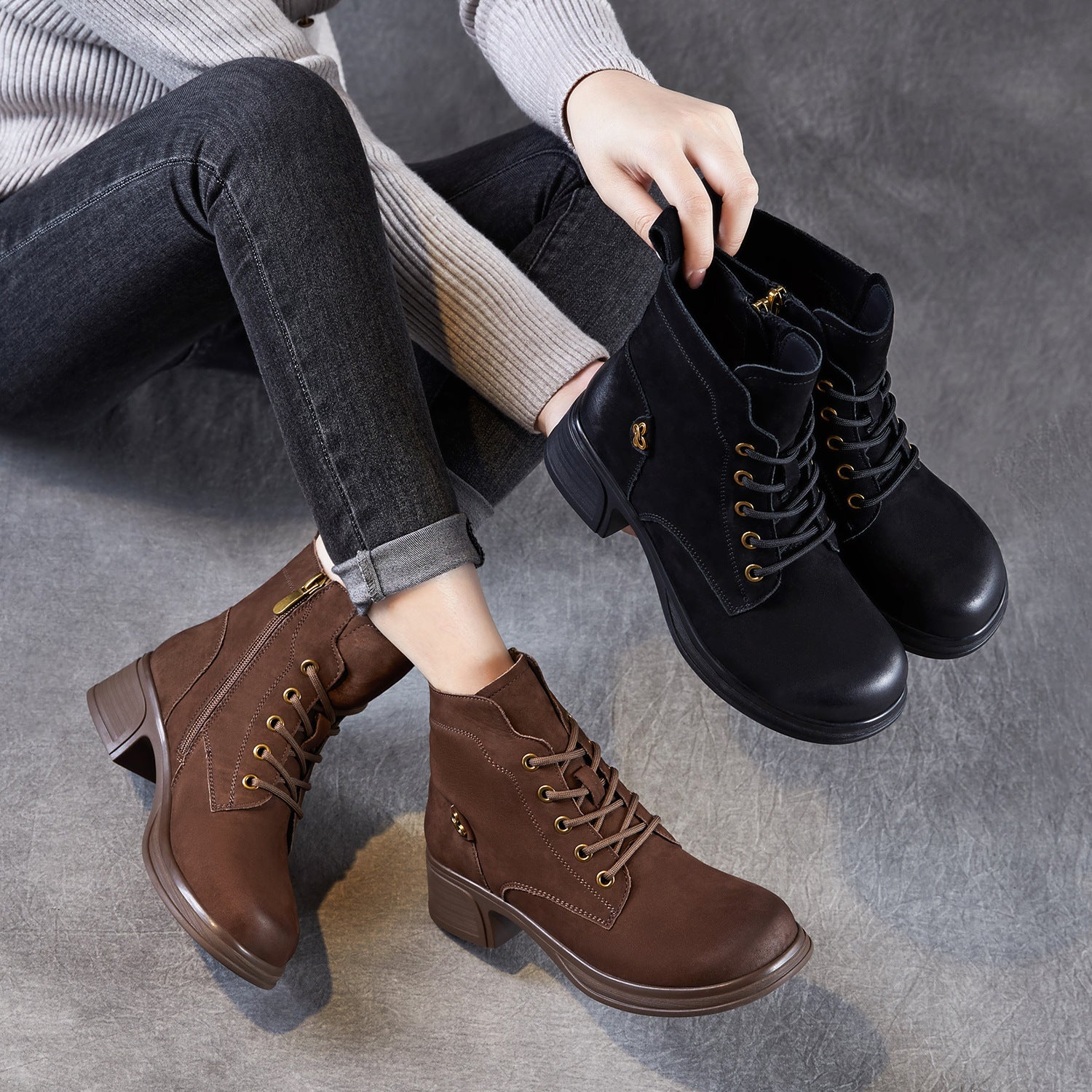 Women's Vintage Plain Leather Ankle Boots-RAIIFY