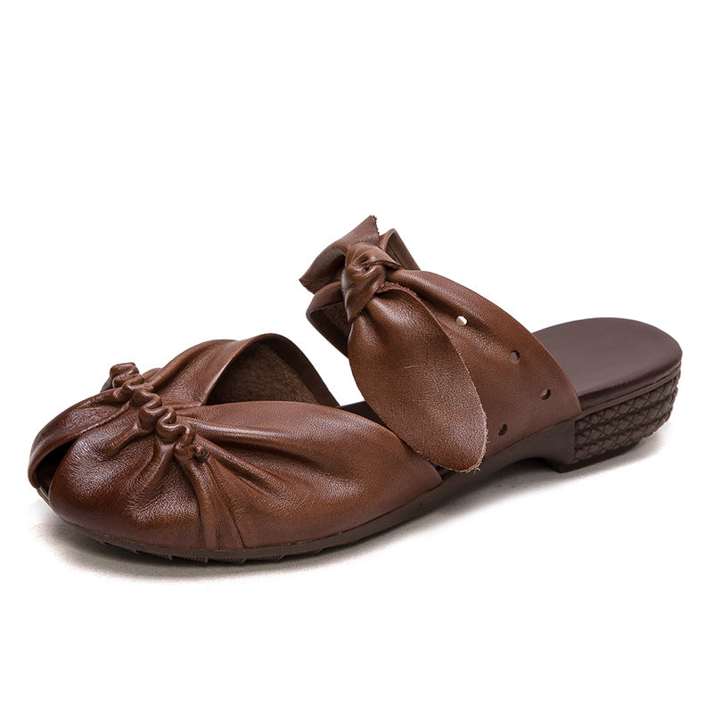 Women's Retro Plain Leather Casual Summer Mules-RAIIFY