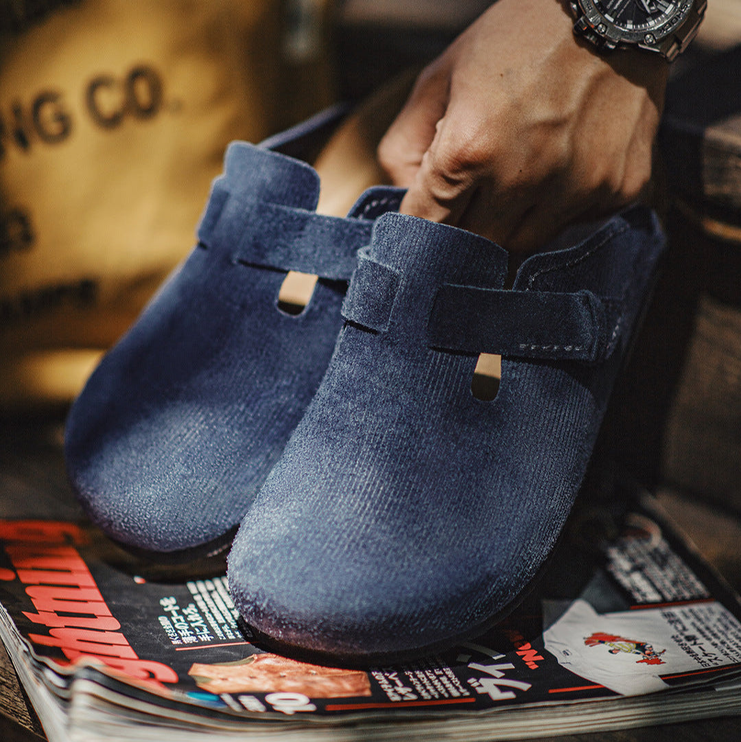 Men's Retro Suede Cork Footbed Comfort Mules-RAIIFY