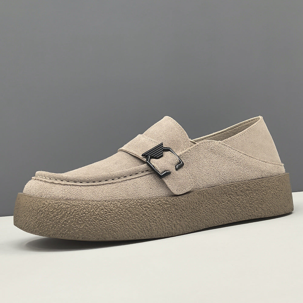 Men Vintage Plain Suede Buckle Casual Loafers-RAIIFY