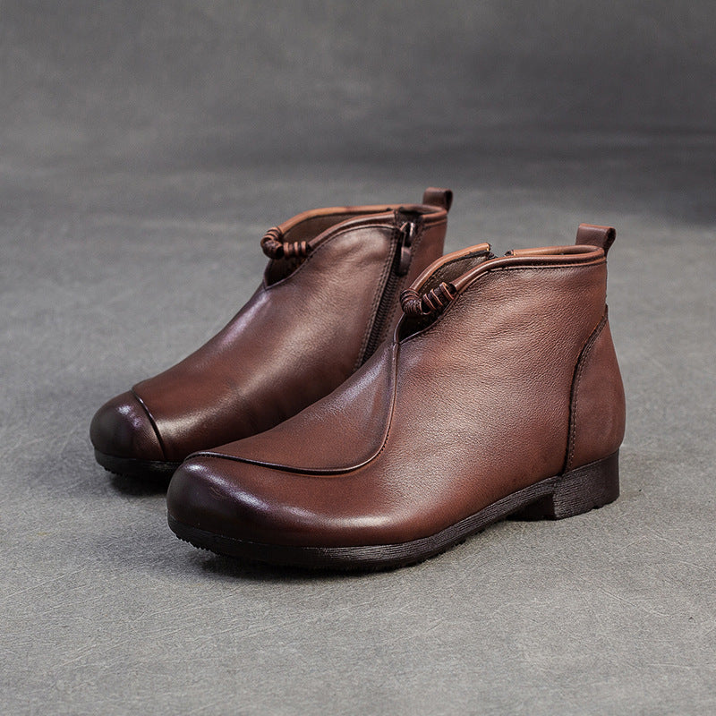Women's Vintage Soft Leather Flat Ankle Boots-RAIIFY