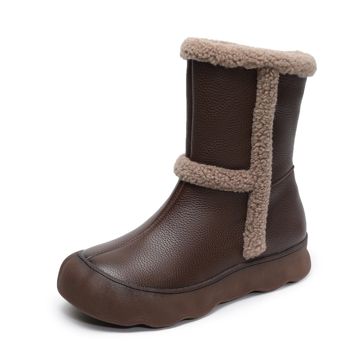 Women's Leather Comfort Slip-on Mid-Calf Snow Boots-RAIIFY