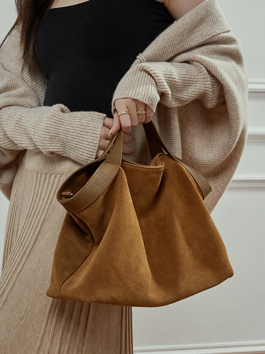 Women’s Suede Leather Retro Bucket Tote Bag-RAIIFY