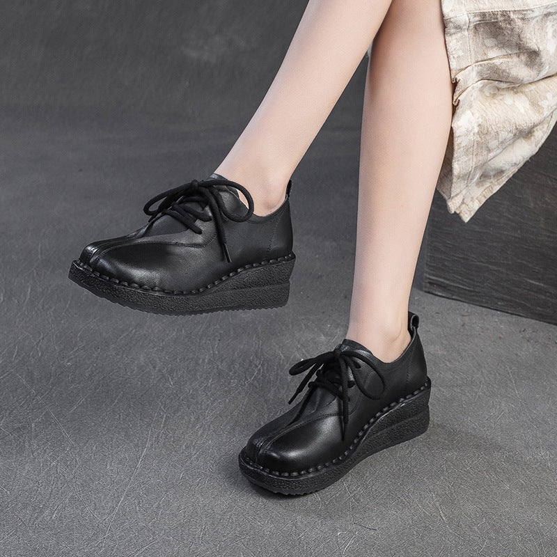 Women's Vintage Leather Wedge Casual Shoes-RAIIFY