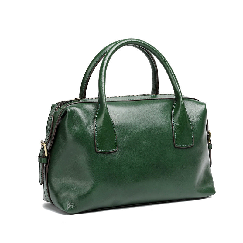 Women's Vintage Plain Leather Casual Boston Bag-RAIIFY
