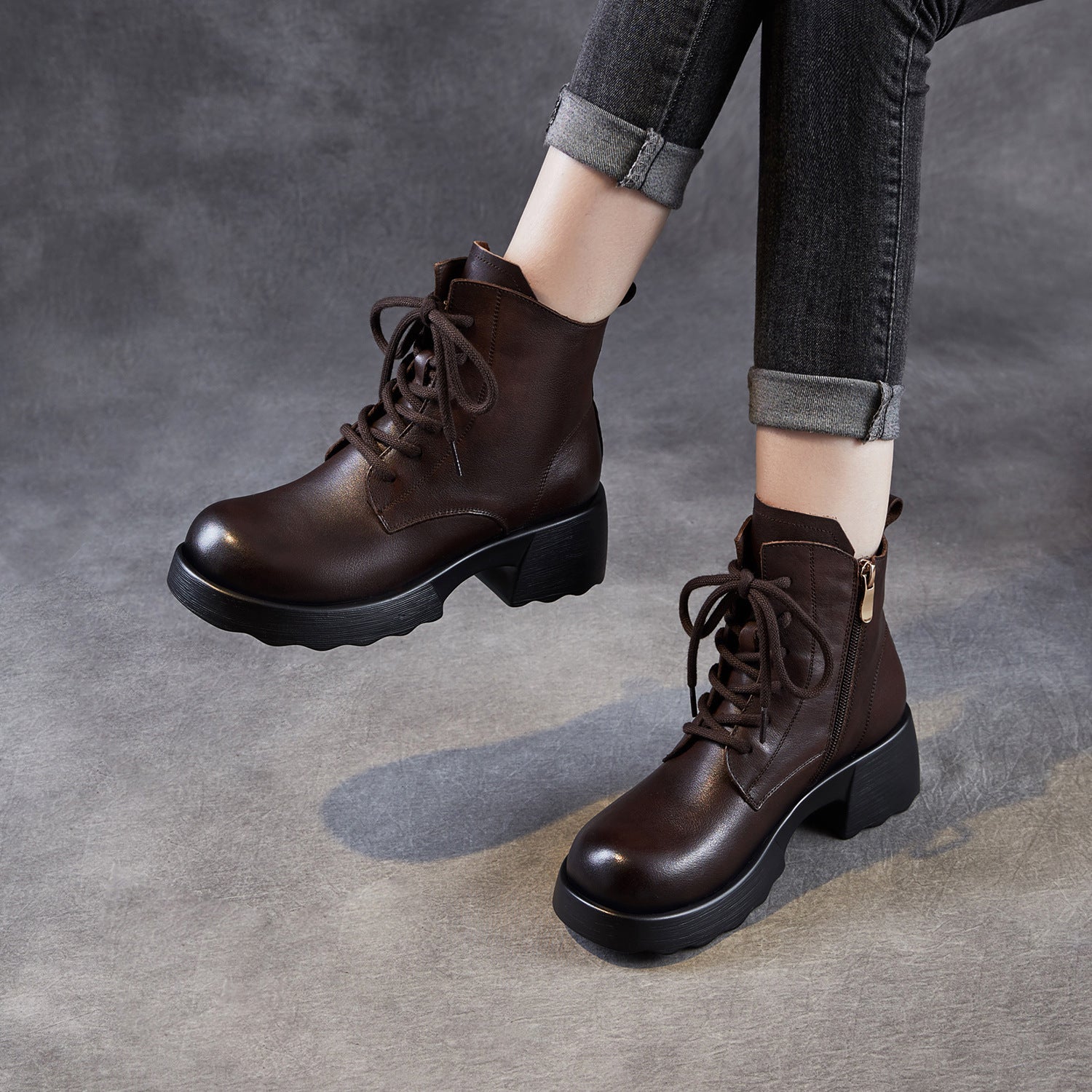 Women's Soft Breathable Leather Low Heel Ankle Boots-RAIIFY