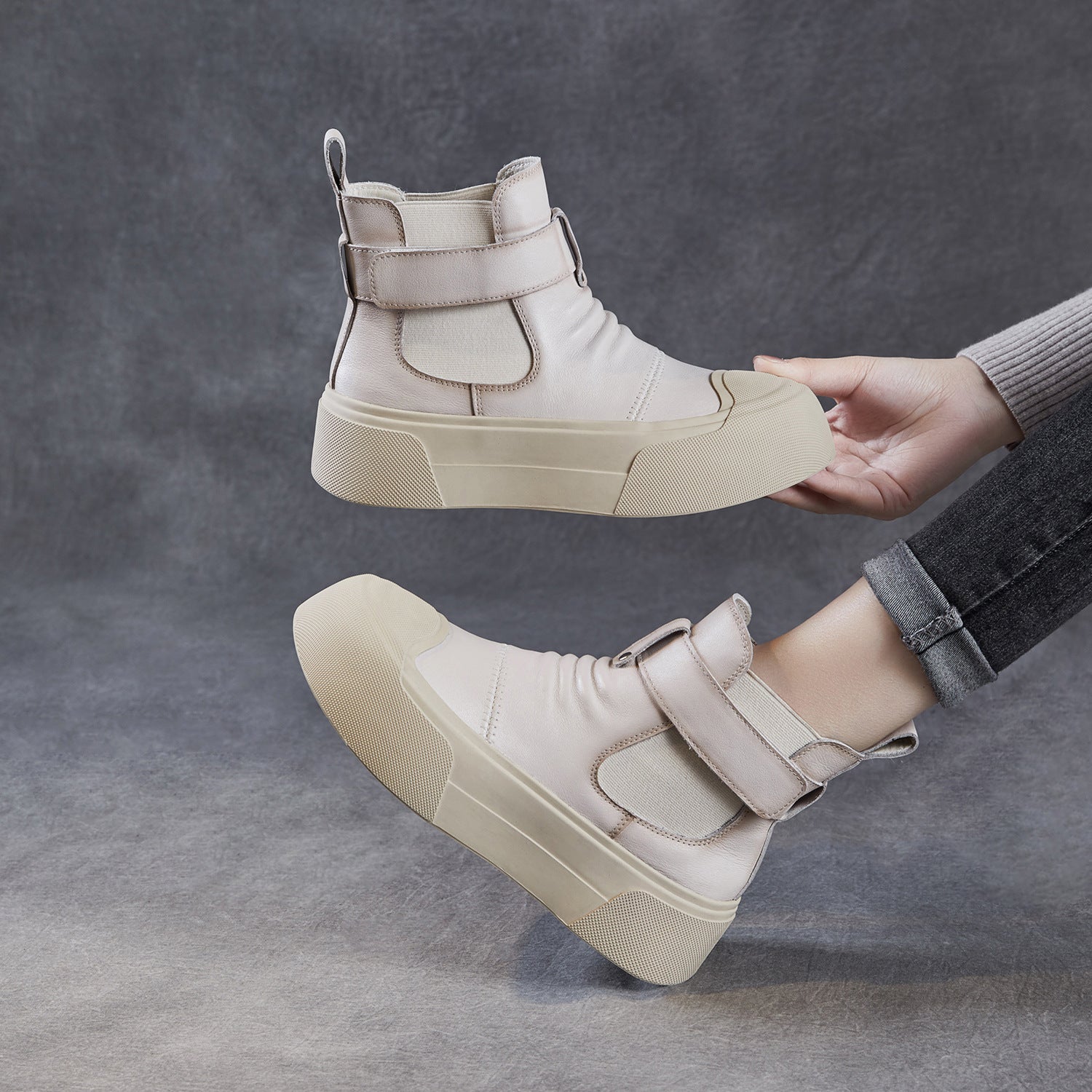 Women's Plain Leather Casual Ankle Boots-RAIIFY