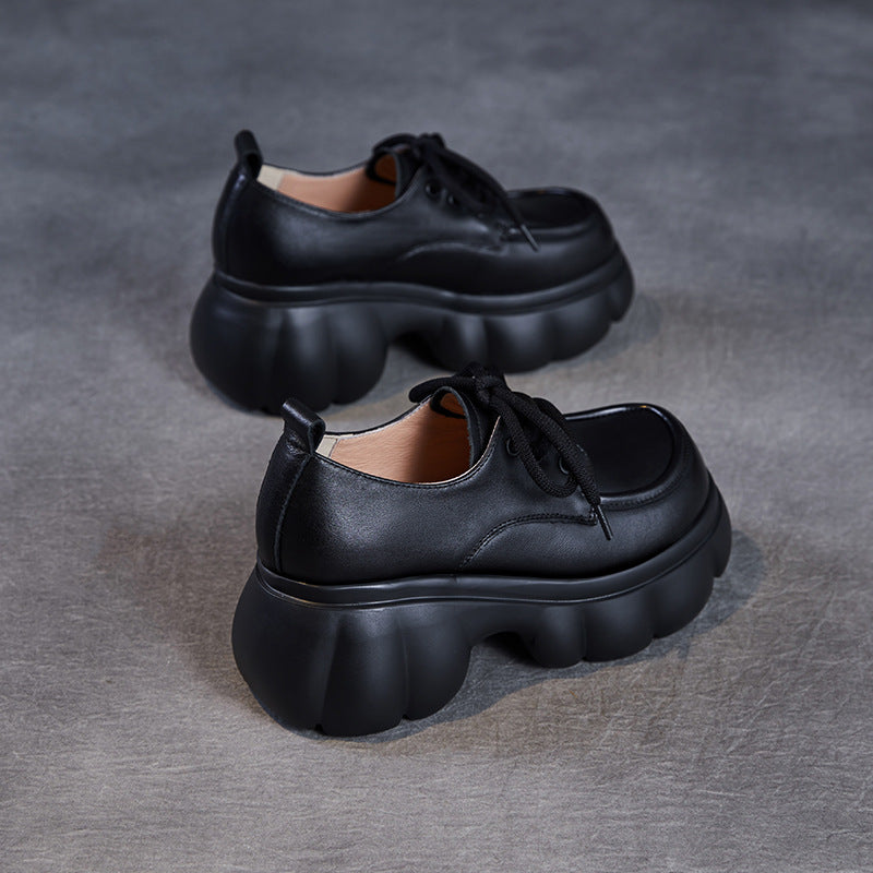 Women Plain Leather Minimalism Chuanky Platform Casual Shoes-RAIIFY