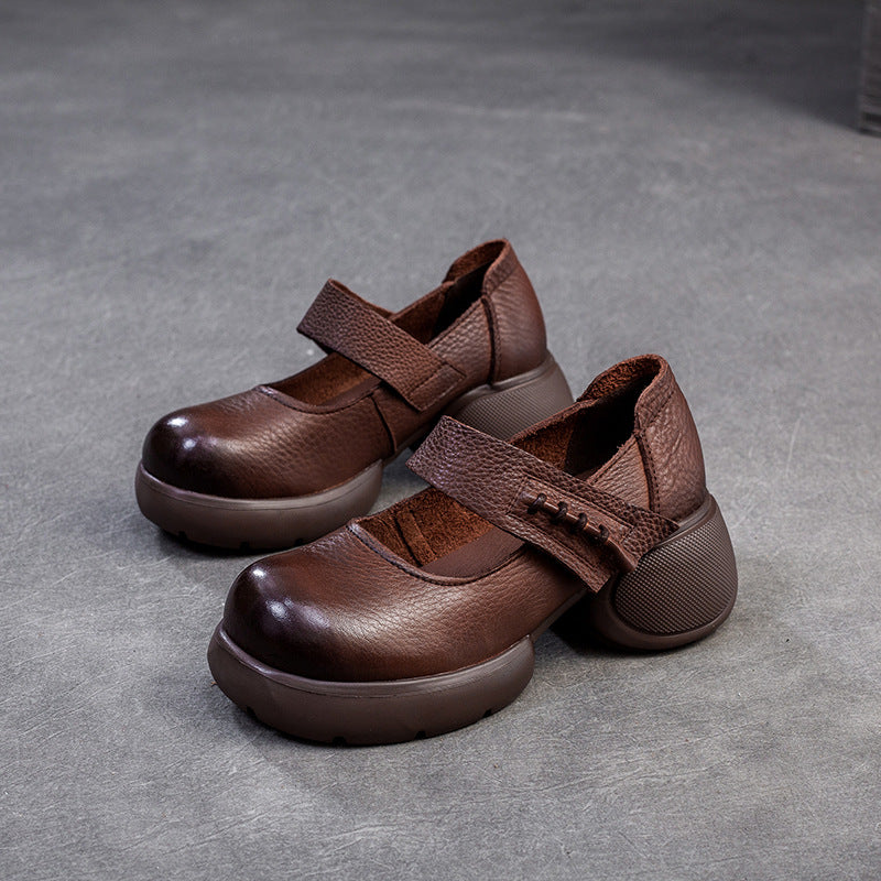 Women Retro Leather Chunky Platform Casual Shoes-RAIIFY