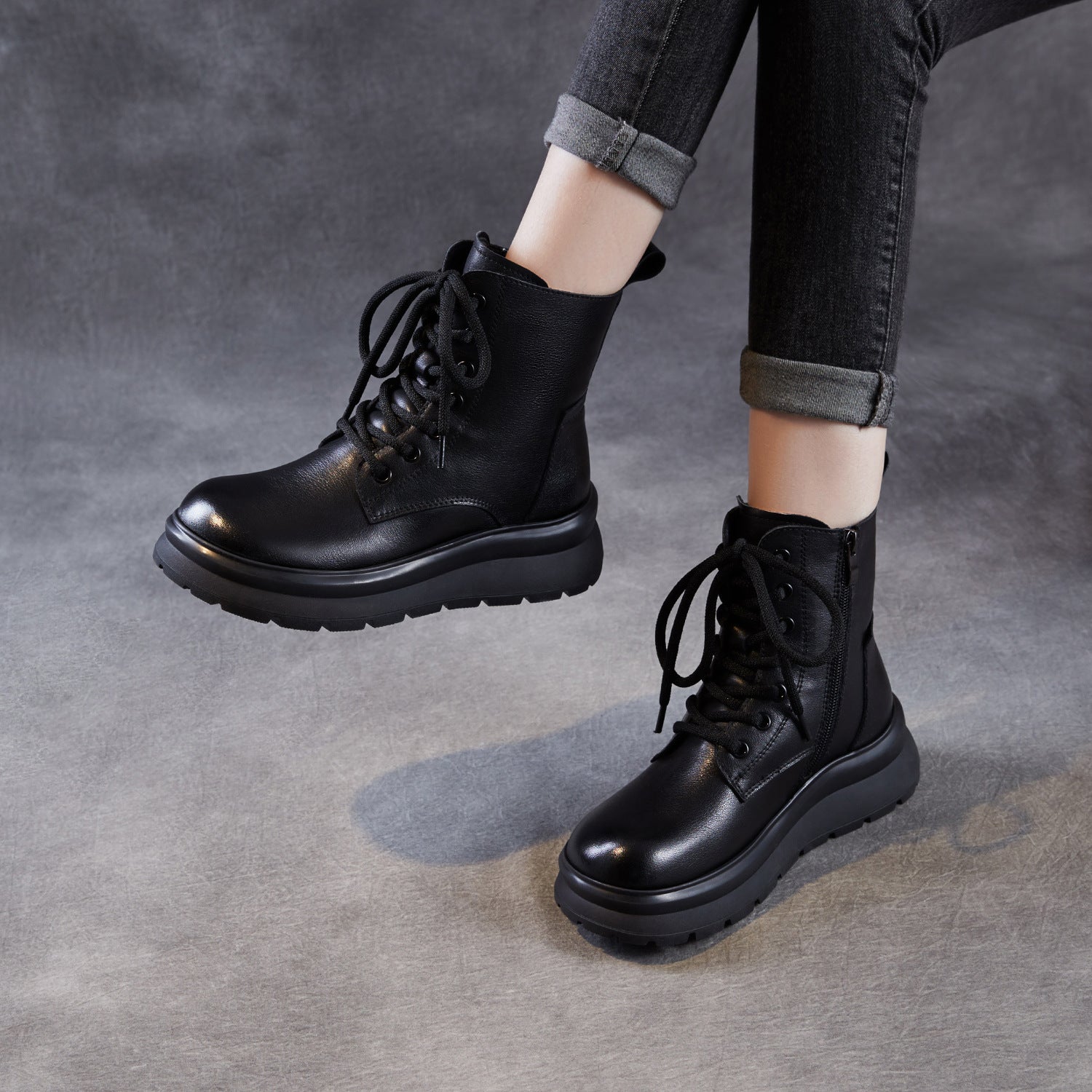 Women's Plain Leather Furred Ankle Snow Boots-RAIIFY