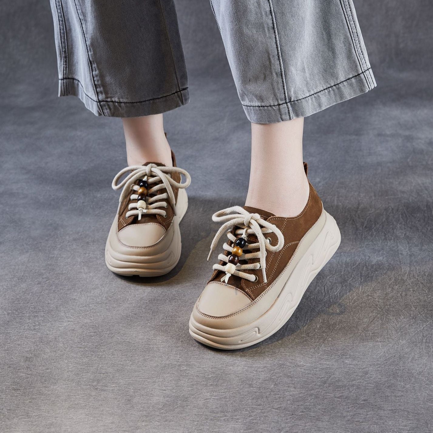 Women's Casual Fashion Leather Platform Sneakers-RAIIFY