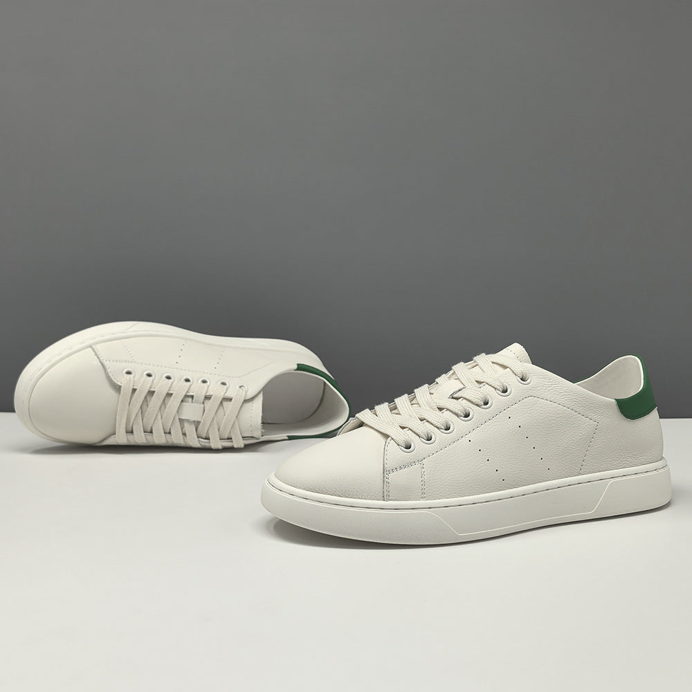 Men's Fashion Leather Low Top White Sneakers-RAIIFY