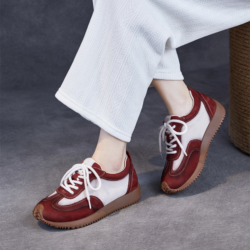 Women Fashion Color Matching Leather Casual Sneakers-RAIIFY