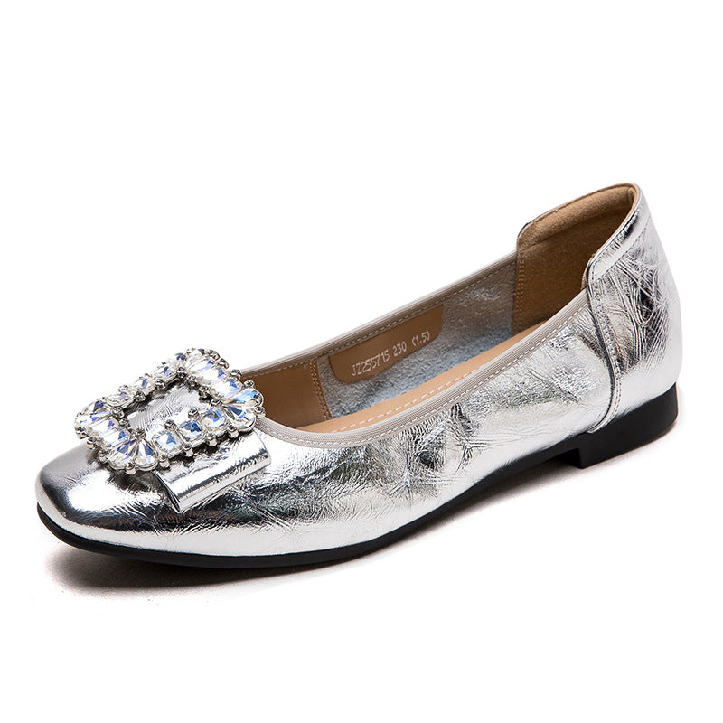 Women's Fashion Crystal Leather Low Top Casual Flats-RAIIFY