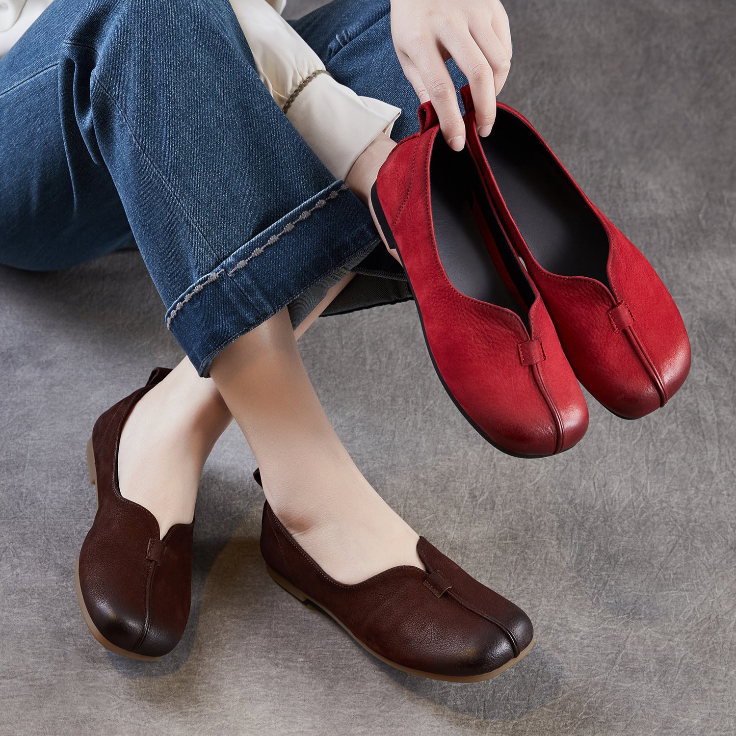 Women's Vintage Soft Leather Low Top Flats-RAIIFY