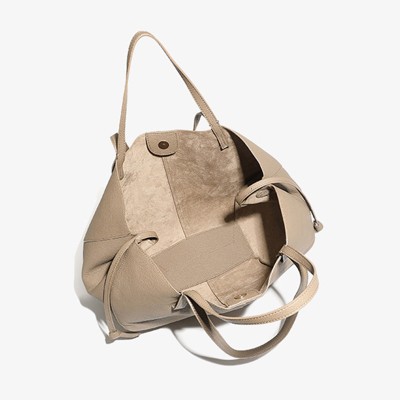 Women’s Leather Tote Bag with Detachable Pouch-RAIIFY