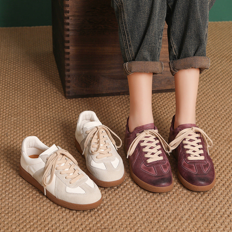 Women Retro Quilted Leather Flat Casual Sneakers-RAIIFY