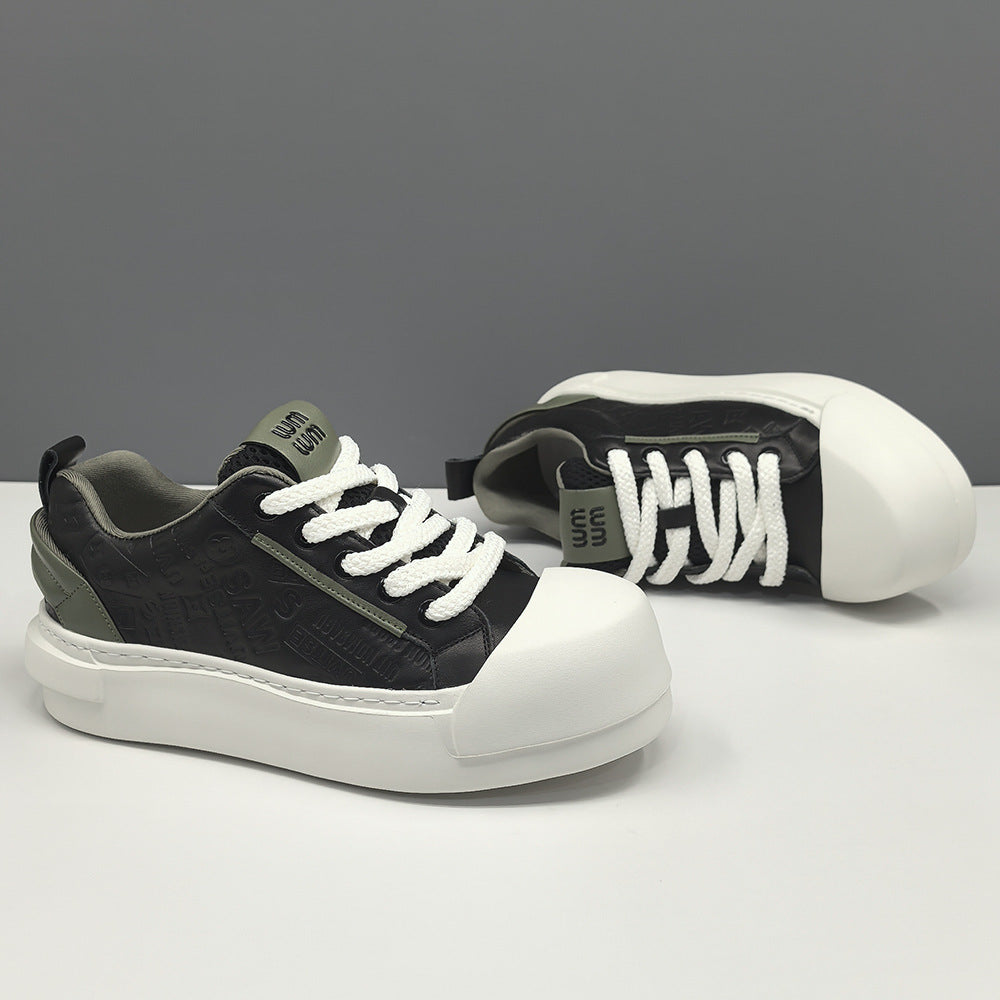 Men Minimalism Embossed Plain Leather Casual Sneakers-RAIIFY