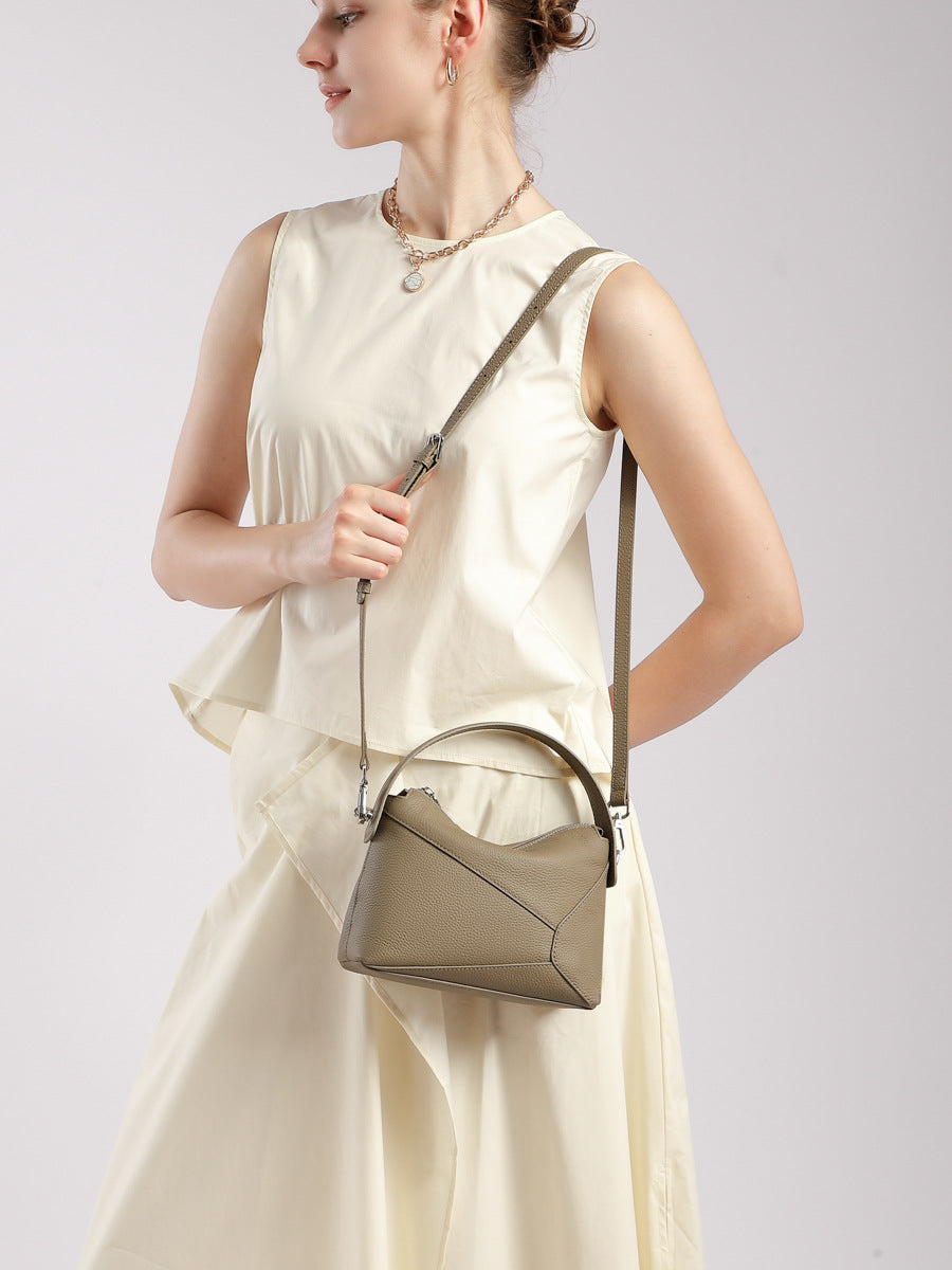 Women's Fashion Plain Leather Geometric Hobo Bag-RAIIFY